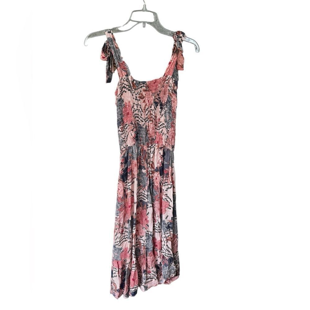 Self Contrast Peony Print Cotton Midi Dress XS